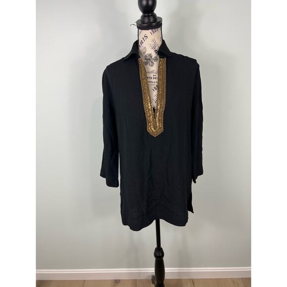 NWOT Black Lable Ralph Lauren Black and Gold V-Neck Blouse - Picture 1 of 10